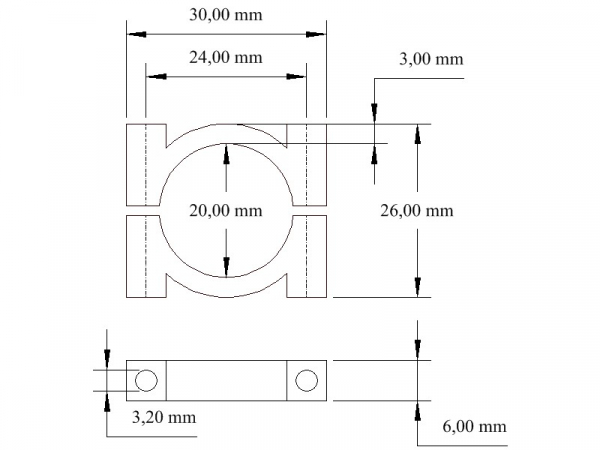 Tube clamp 20 mm POM Set of 2 pieces